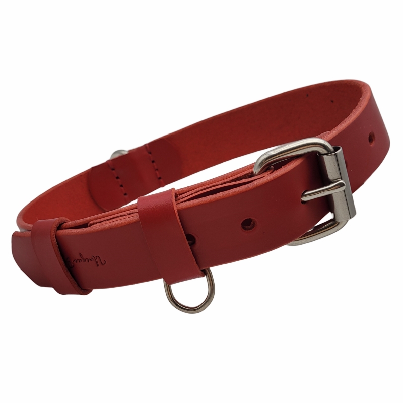 Hundehalsband Leder Rot  - Rotes Halsband für Hunde - Lederhalsband Rot