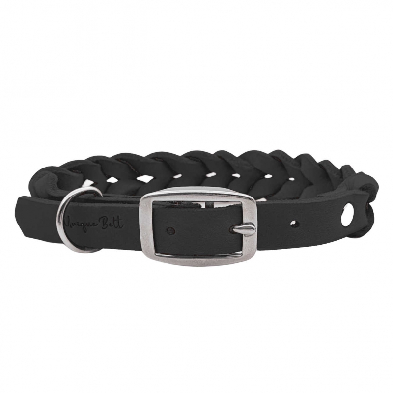 Hundehalsband geflochten in Schwarz - Fettleder Halsband mit Schnalle Hundehalsband geflochten in Schwarz - Fettleder Halsband mit Schnalle