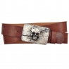 Jeansgürtel Herren Ledergürtel in Braun mit Totenkopf
