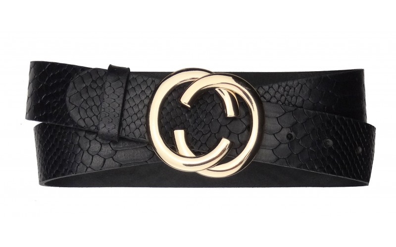 Damen Gürtel aus Snake Leder schwarz mit Schnalle CC gold