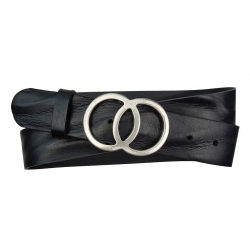  Jeansgürtel aus Leder schwarz mit Schnalle 2 Ringe Umju Belt