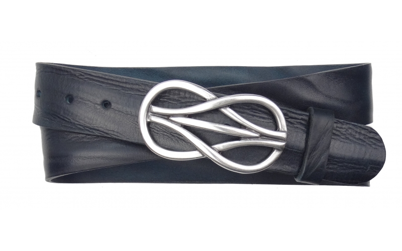 Jeansgürtel aus Leder dunkelblau mit Schnalle Knoten