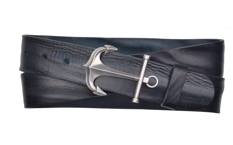  Jeansgürtel aus Leder dunkelblau mit Schnalle Anker