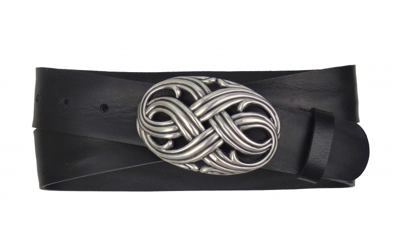 Damen Gürtel aus Leder schwarz mit Schnalle Ornament