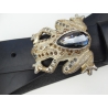Damen Gürtel aus Leder schwarz mit Diamant Frosch 