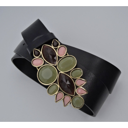Damen Gürtel aus Leder schwarz mit Olive Blume