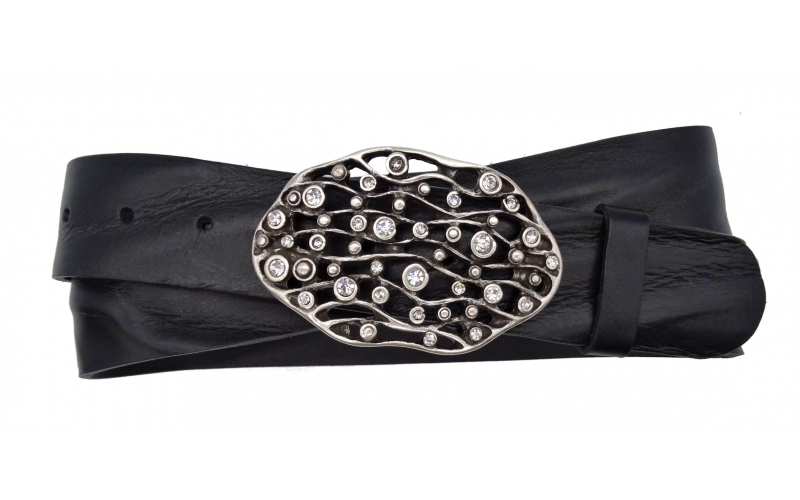 Damen Gürtel aus Leder schwarz mit Schnalle Cristalschick