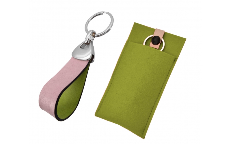 Schlüsselanhänger mit Leder rosa - grün