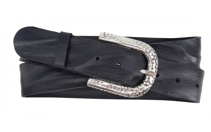 Damen Gürtel aus Leder schwarz mit Dornschnalle mit Muster