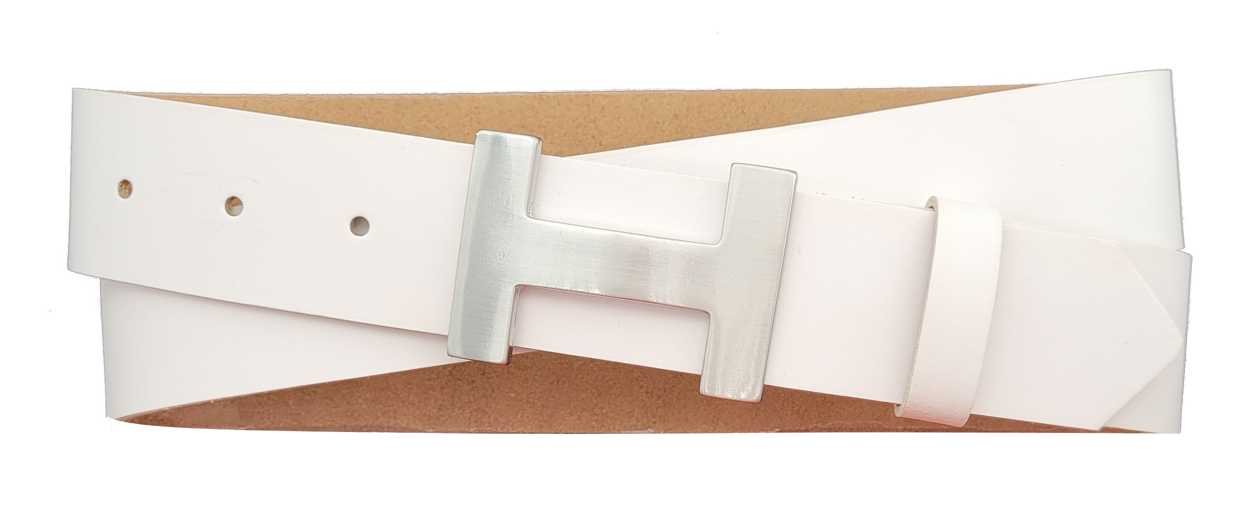 Gürtel in Gürtel Silber Schnalle mit Weiß H Eleganter aus in Leder.