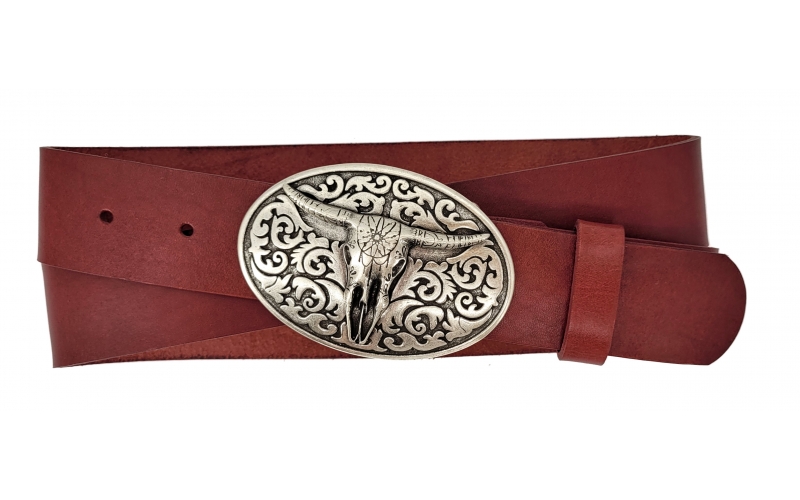 Jeans Gürtel aus Leder rot mit Schnalle Longhorn