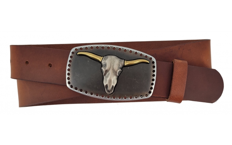 Westerngürtel aus Leder braun mit Schnalle Longhorn
