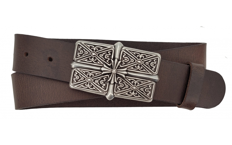 Jeansgürtel aus Leder braun mit Schnalle Celtic Cross