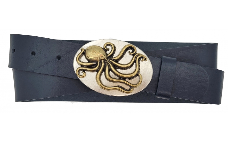 Jeans Gürtel in Blau mit Gürtelschnalle Oktopus