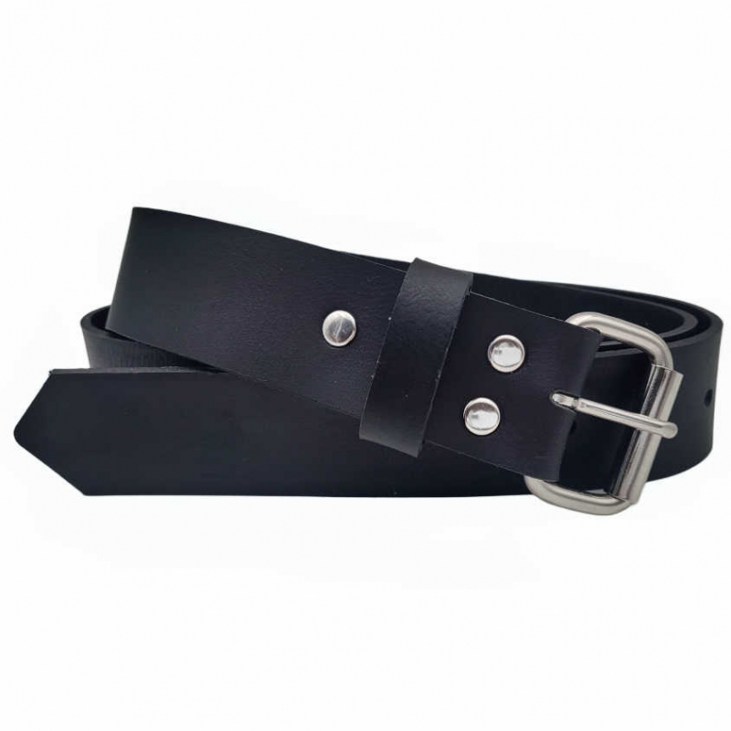 LEDERGÜRTEL HERREN Schwarz mit Rollschnalle aus Edelstahl - JEANSGÜRTEL  Leder