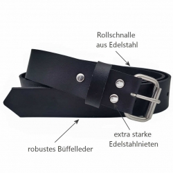 LEDERGÜRTEL HERREN Schwarz mit Rollschnalle aus Edelstahl - JEANSGÜRTEL  Leder