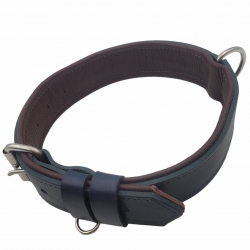 Hundehalsband aus Leder gepolstert  4,2cm in Blau. Breite Halsband aus Leder für große Hunde in Dunkelblau