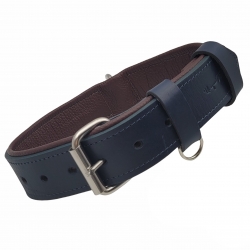 Hundehalsband aus Leder gepolstert  4,2cm in Blau. Breite Halsband aus Leder für große Hunde in Dunkelblau