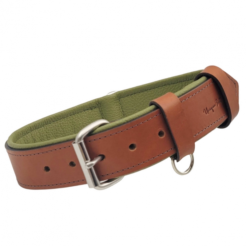 Hundehalsband aus Leder gepolstert Cognac Braun Breite Halsband aus Leder für große Hunde Hellbraun